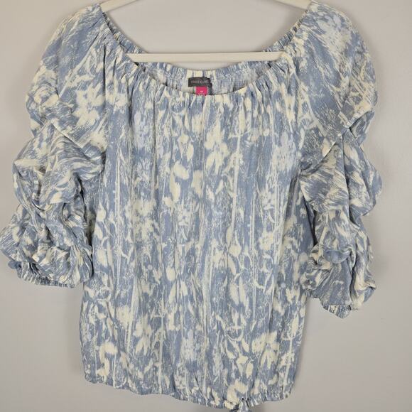 Vince Camuto Linen Blend Off Shoulder Bubble Tie Front Blouse MED Boho Peasant - Picture 3 of 10